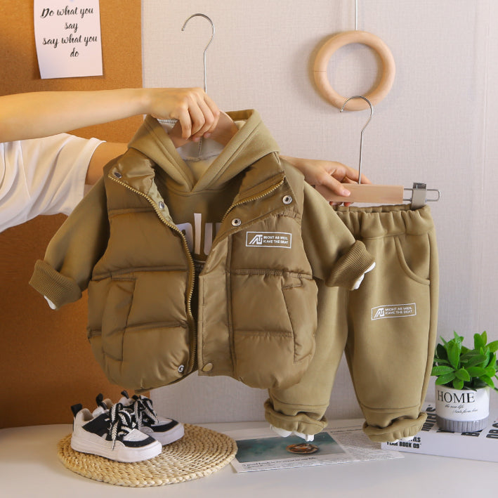 Toddler 3-Piece Hoodie, Pants & Puffer Vest Set β Green, Brown, Cream, White (1-6 Years)